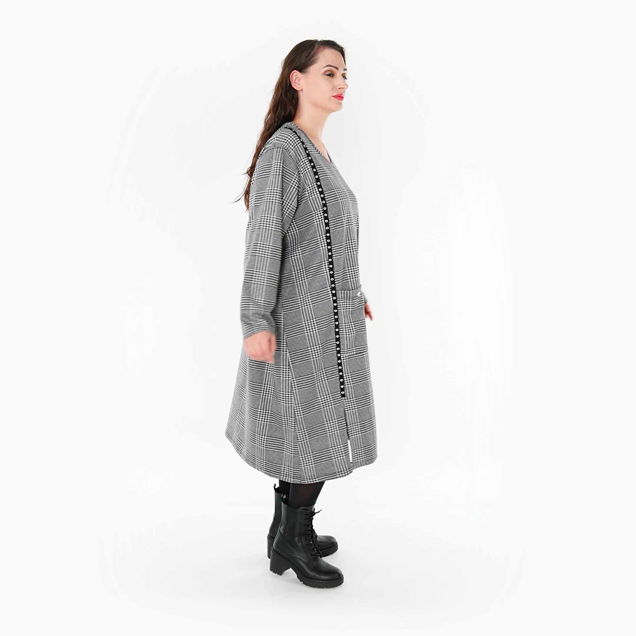  A-Form Kleid von AKH Fashion aus Materialmix, 1363.06982, Weiß-Schwarz, Schick, Modern
