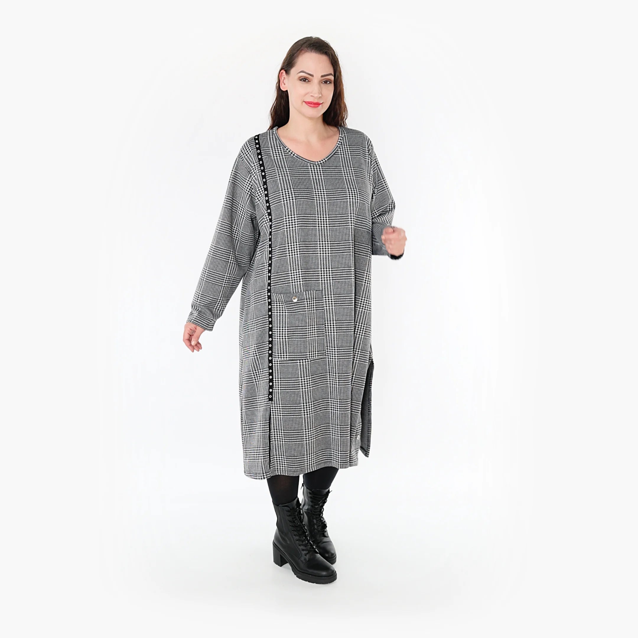  A-Form Kleid von AKH Fashion aus Materialmix, 1363.06982, Weiß-Schwarz, Schick, Modern