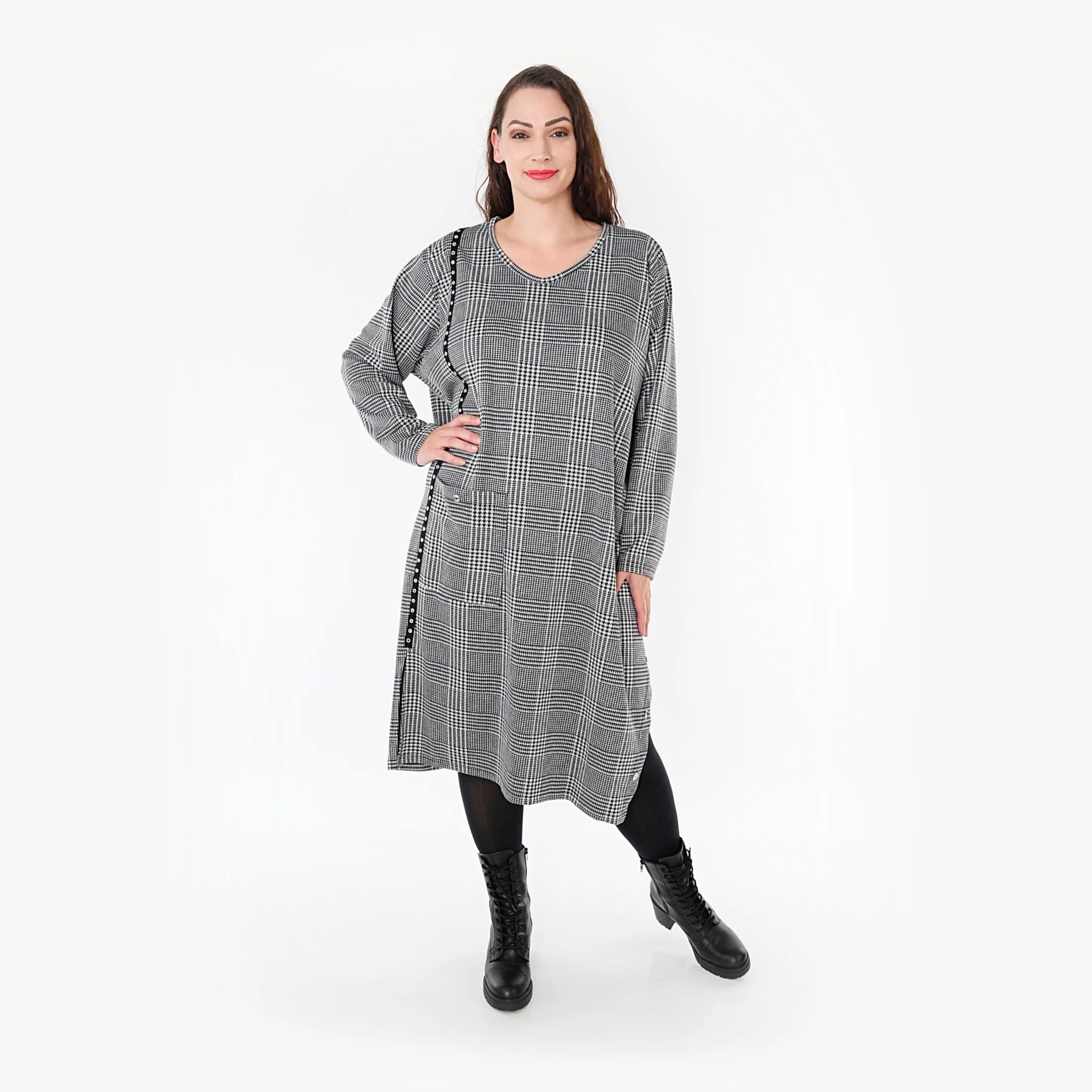  A-Form Kleid von AKH Fashion aus Materialmix, 1363.06982, Weiß-Schwarz, Schick, Modern