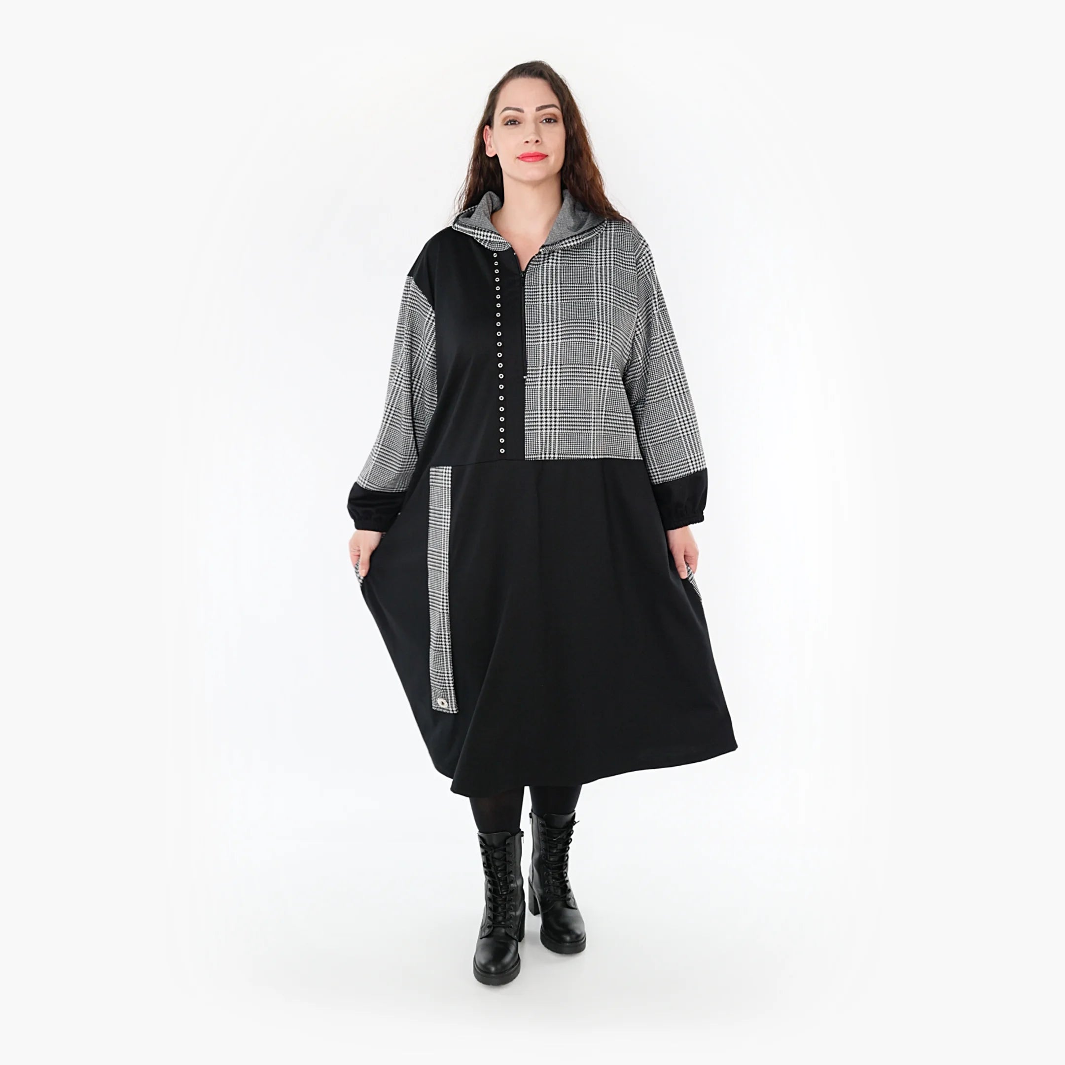  Ballonkleid von AKH Fashion aus Materialmix, 1363.06983, Weiß-Schwarz, Schick, Modern