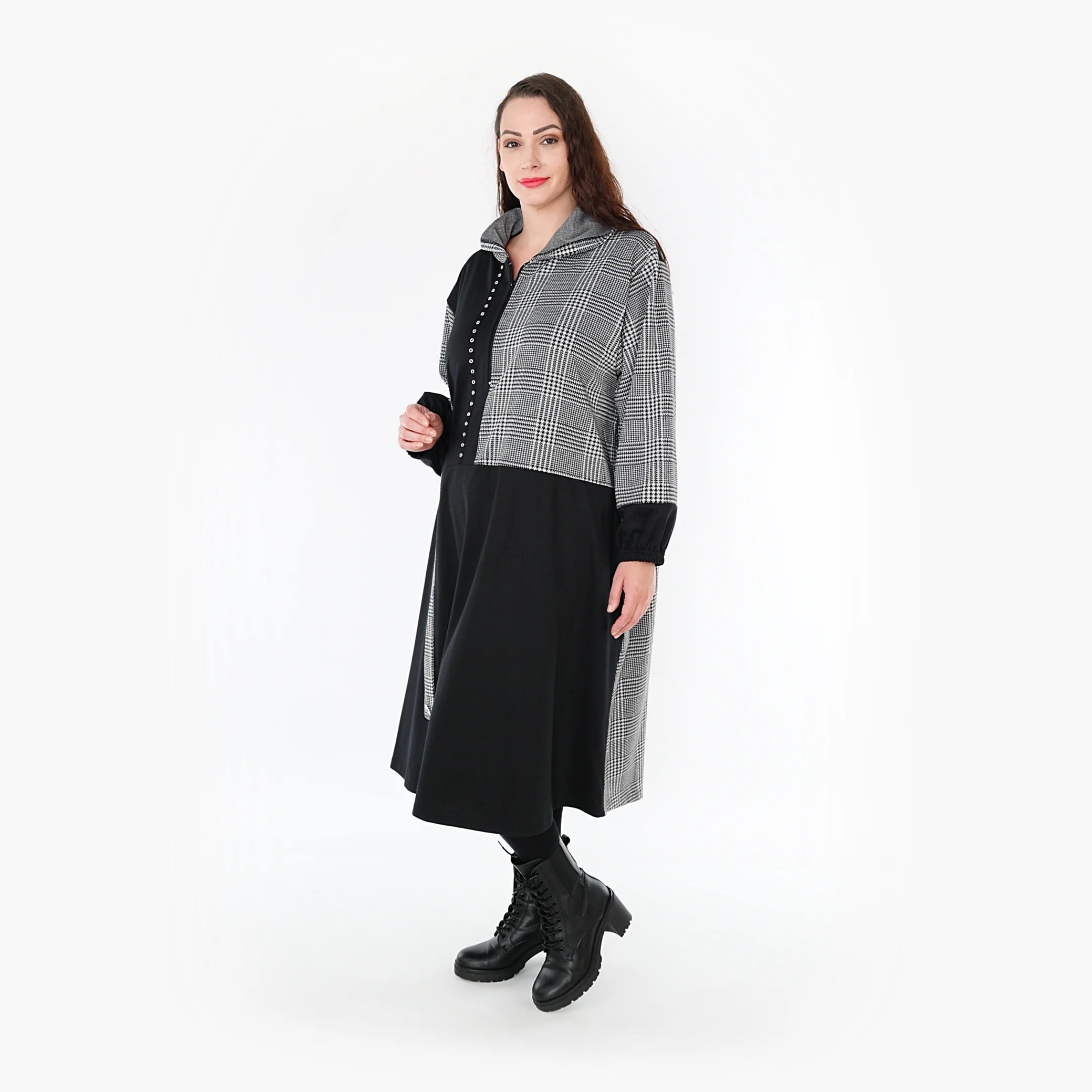  Ballonkleid von AKH Fashion aus Materialmix, 1363.06983, Weiß-Schwarz, Schick, Modern