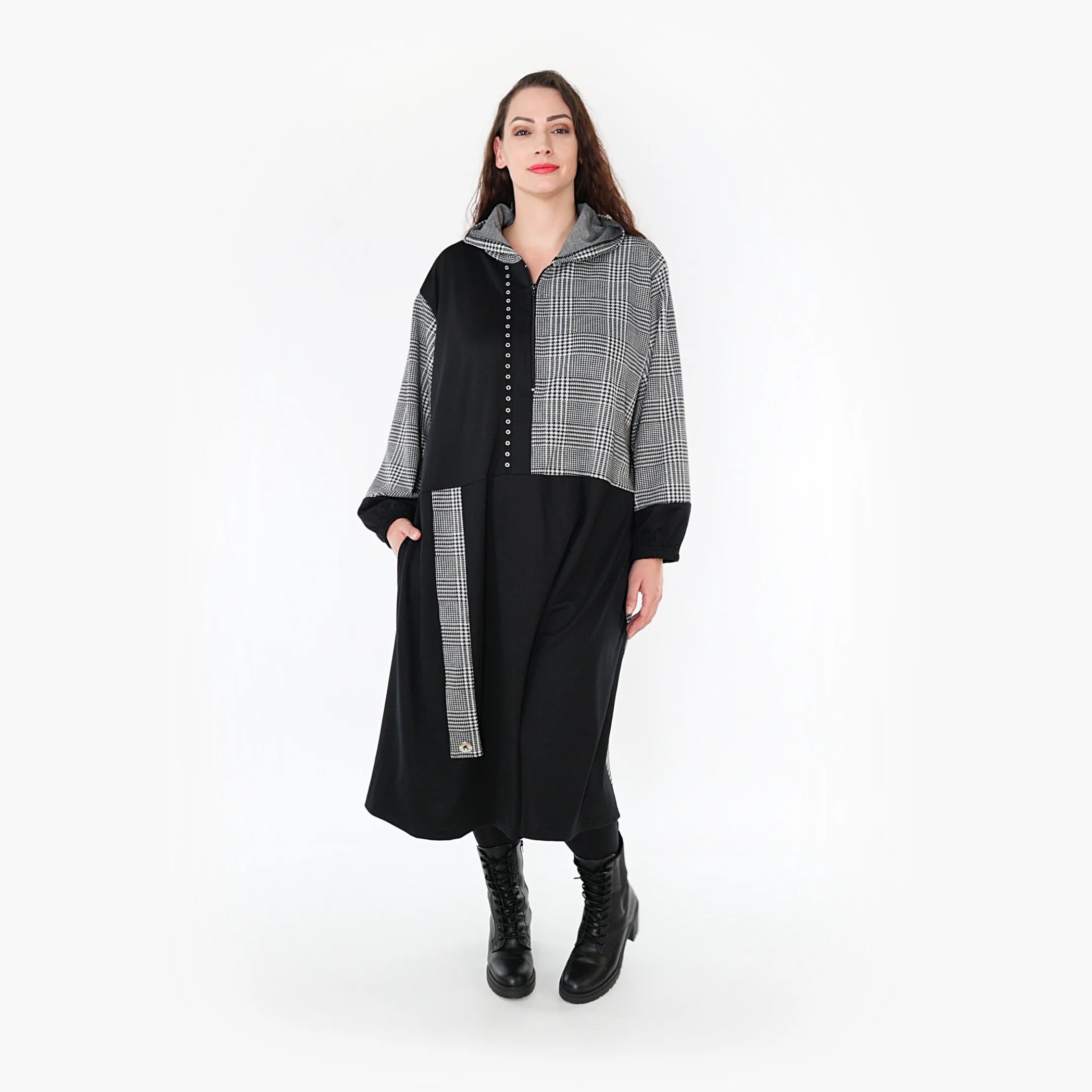  Ballonkleid von AKH Fashion aus Materialmix, 1363.06983, Weiß-Schwarz, Schick, Modern