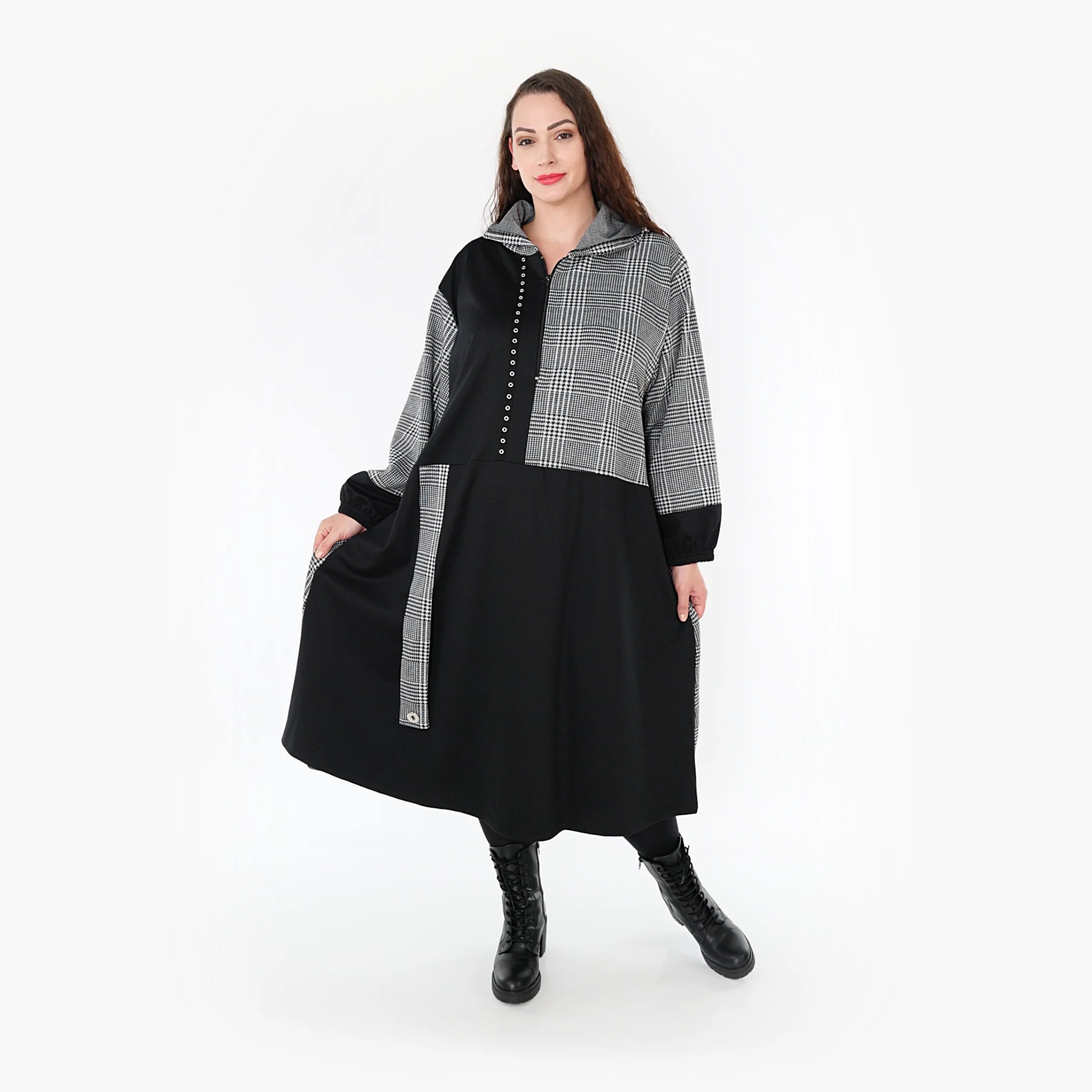 Ballonkleid von AKH Fashion aus Materialmix, 1363.06983, Weiß-Schwarz, Schick, Modern
