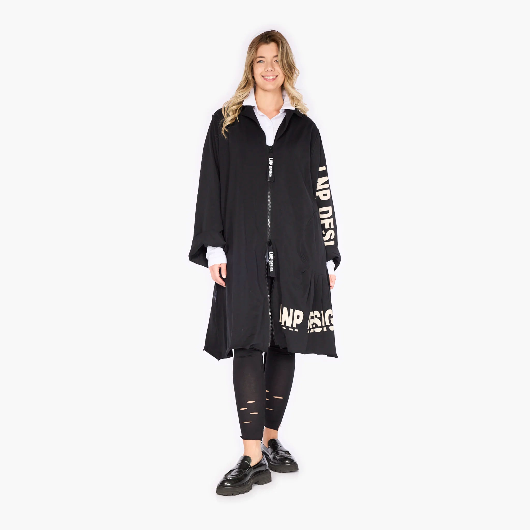  Oversize A-Form Jacke aus weichem Baumwoll-Jersey für den lässigen Lagenlook im Herbst & Winter