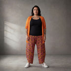 Fliessende Ballonhose in OrangePinkSchwarz aus Viskose leger ausgefallen Lagenlook luftig