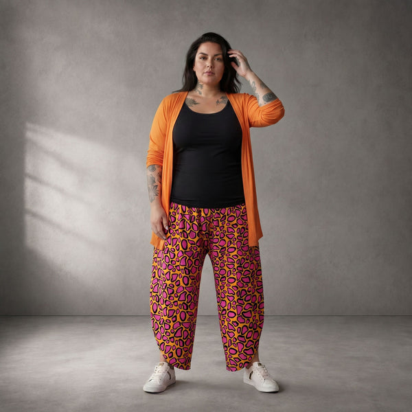 Fliessende Ballonhose in OrangePinkSchwarz aus Viskose leger ausgefallen Lagenlook luftig
