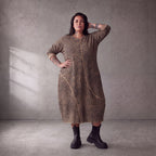 Damen Kleid Lagenlook Baumwolle Schwarz/Braun, Ballonschnitt, Seitentaschen, Oversize große Größen – Funky Diva