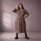 Damen Kleid Lagenlook Baumwolle Schwarz/Braun, Ballonschnitt, Seitentaschen, Oversize große Größen – Funky Diva