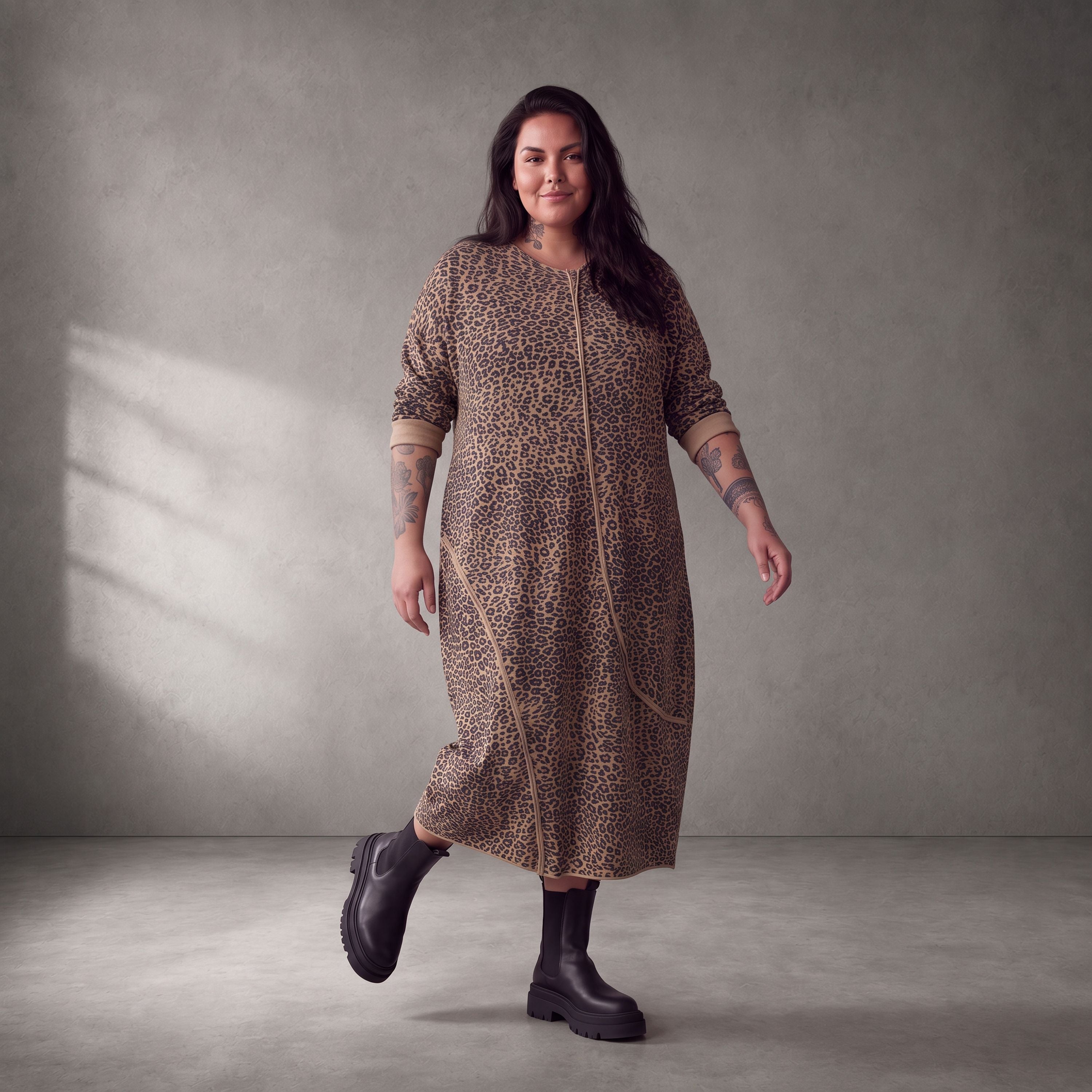 Damen Kleid Lagenlook Baumwolle Schwarz/Braun, Ballonschnitt, Seitentaschen, Oversize große Größen – Funky Diva
