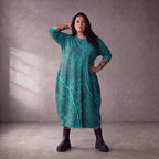 Damen Kleid Lagenlook Baumwolle Türkis/Braun, Ballonschnitt, Seitentaschen, Oversize große Größen – Funky Diva
