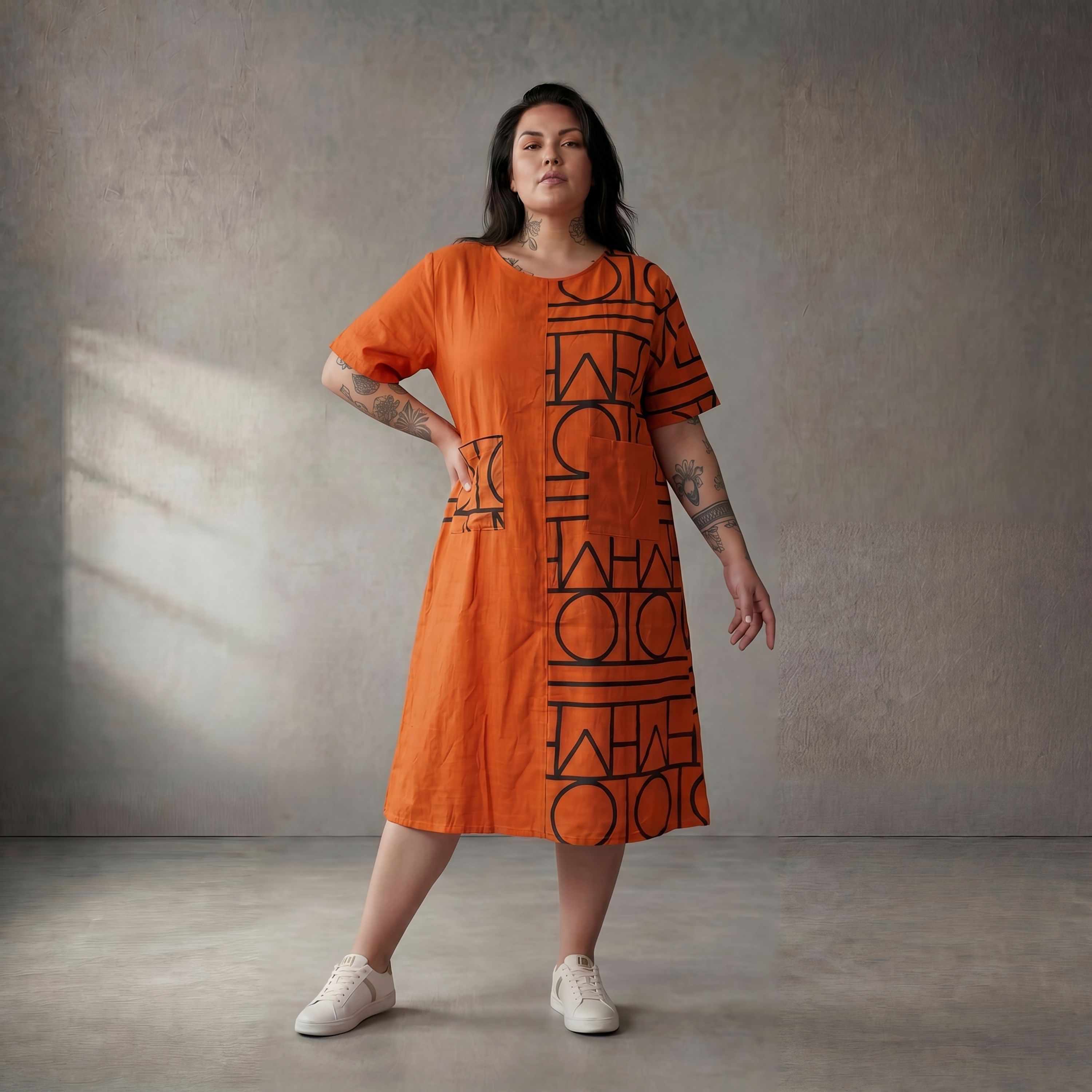 Leichtes Orange Popeline Shirt im legeren Lagenlook mit Taschen zeitlos luftig Oversize