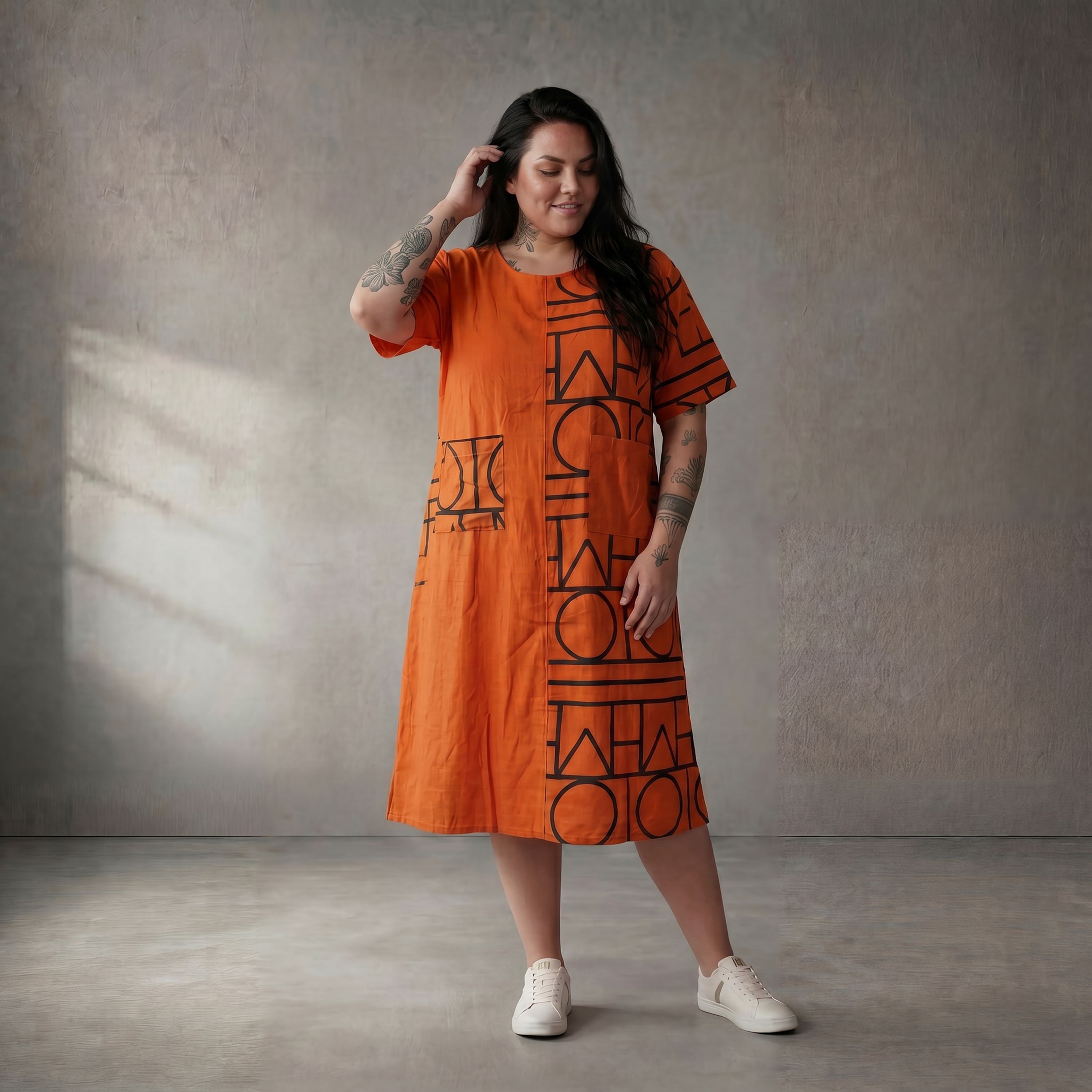 Leichtes Orange Popeline Shirt im legeren Lagenlook mit Taschen zeitlos luftig Oversize