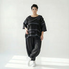 Oversize Bluse A Form abstraktes Streifen Schattenspiel French Terry Caraclan bei Modeare Damenmode