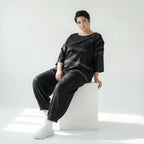 Oversize Bluse A Form abstraktes Streifen Schattenspiel French Terry Caraclan bei Modeare Damenmode