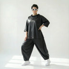 Oversize Ballonhose Lederimitat Soft Wash Look Damen Übergang Caraclan exklusiv bei Modeare Avantgarde Lagenlook