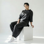 Oversize Ballonhose Lederimitat Soft Wash Look Damen Übergang Caraclan exklusiv bei Modeare Avantgarde Lagenlook