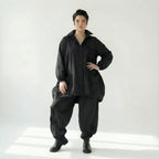 Schwarze Oversize Jacke Damen Avantgarde Lagenlook Polyester Frühjahr Sommer Caraclan bei Modeare