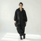 Schwarze Oversize Jacke Damen Avantgarde Lagenlook Polyester Frühjahr Sommer Caraclan bei Modeare