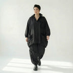 Schwarze Oversize Jacke Damen Avantgarde Lagenlook Polyester Frühjahr Sommer Caraclan bei Modeare