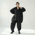 Schwarze Oversize Jacke Damen Avantgarde Lagenlook Polyester Frühjahr Sommer Caraclan bei Modeare