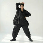 Schwarze Oversize Jacke Damen Avantgarde Lagenlook Polyester Frühjahr Sommer Caraclan bei Modeare