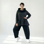 Oversize Tunika Damen A-Form Übergang warm meliert Baumwolle Caraclan Modeare Avantgarde Lagenlook Stil