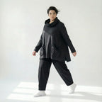 Oversize Tunika Damen A-Form Übergang warm meliert Baumwolle Caraclan Modeare Avantgarde Lagenlook Stil