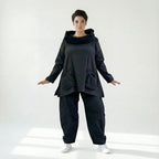 Oversize Tunika Damen A-Form Übergang warm meliert Baumwolle Caraclan Modeare Avantgarde Lagenlook Stil