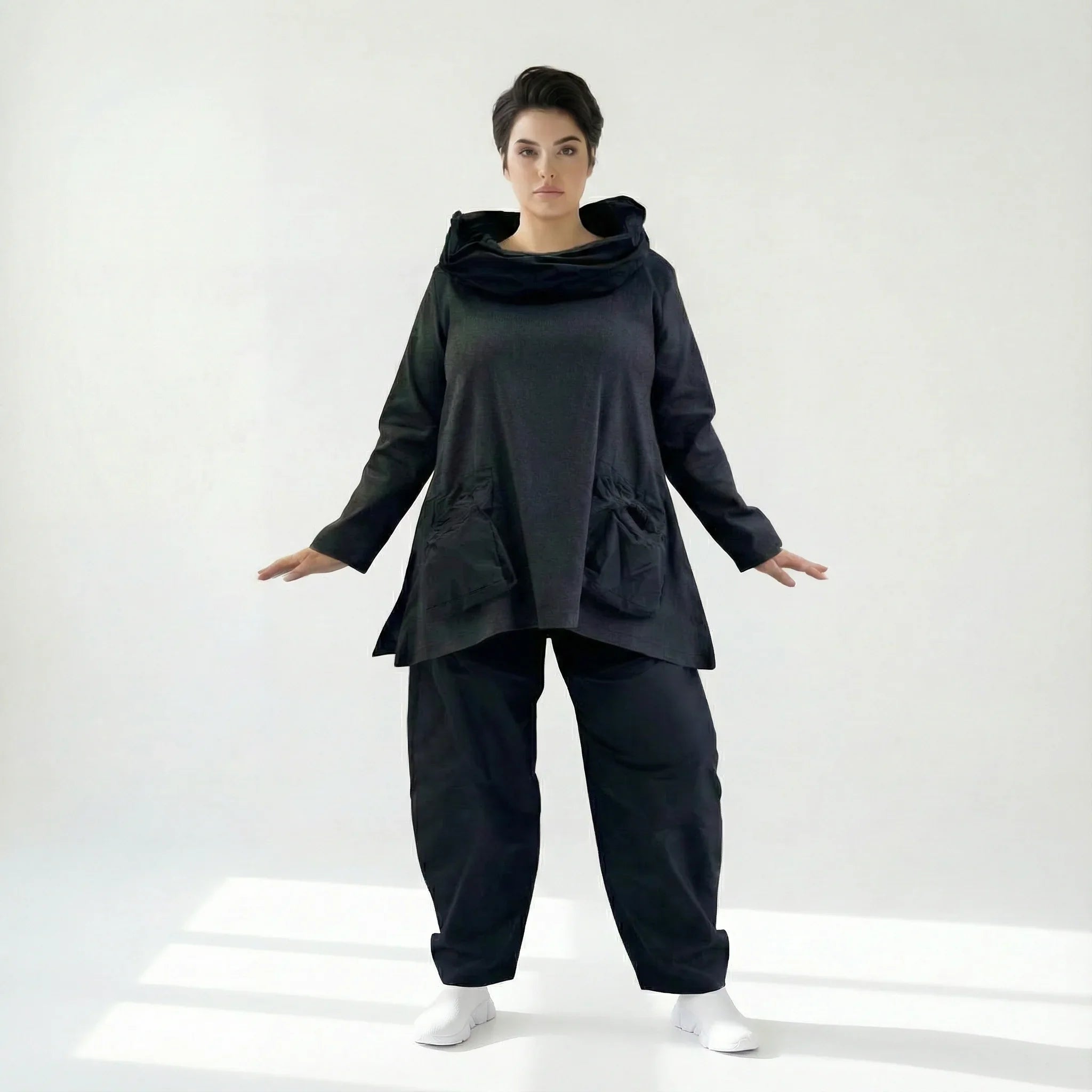Oversize Tunika Damen A-Form Übergang warm meliert Baumwolle Caraclan Modeare Avantgarde Lagenlook Stil