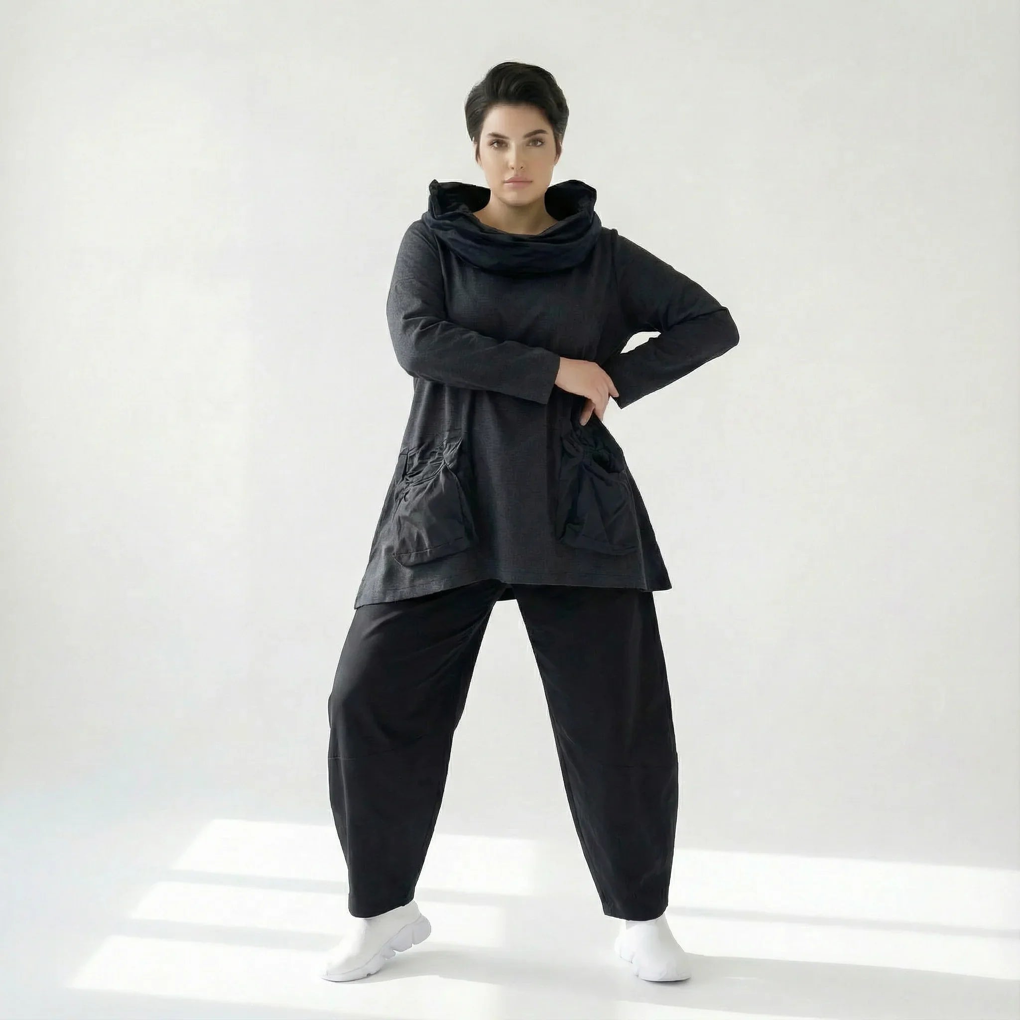 Oversize Tunika Damen A-Form Übergang warm meliert Baumwolle Caraclan Modeare Avantgarde Lagenlook Stil