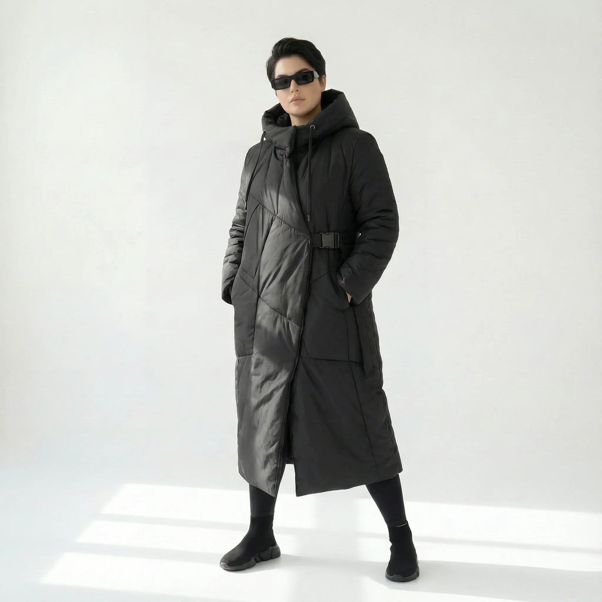 Asymmetrischer Damenmantel Oversize mit Kapuze Softshell Look Rita Fink exklusiv bei Modeare