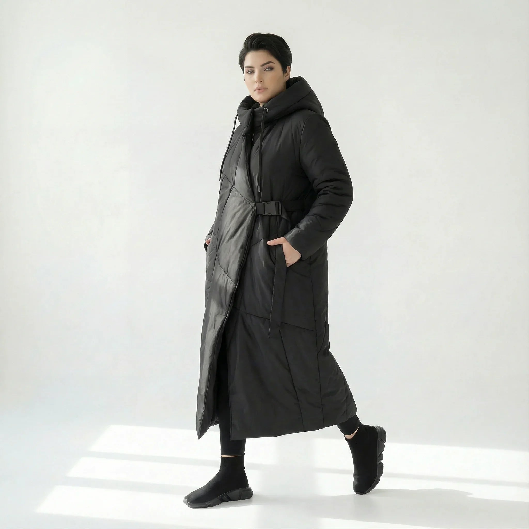 Asymmetrischer Damenmantel Oversize mit Kapuze Softshell Look Rita Fink exklusiv bei Modeare