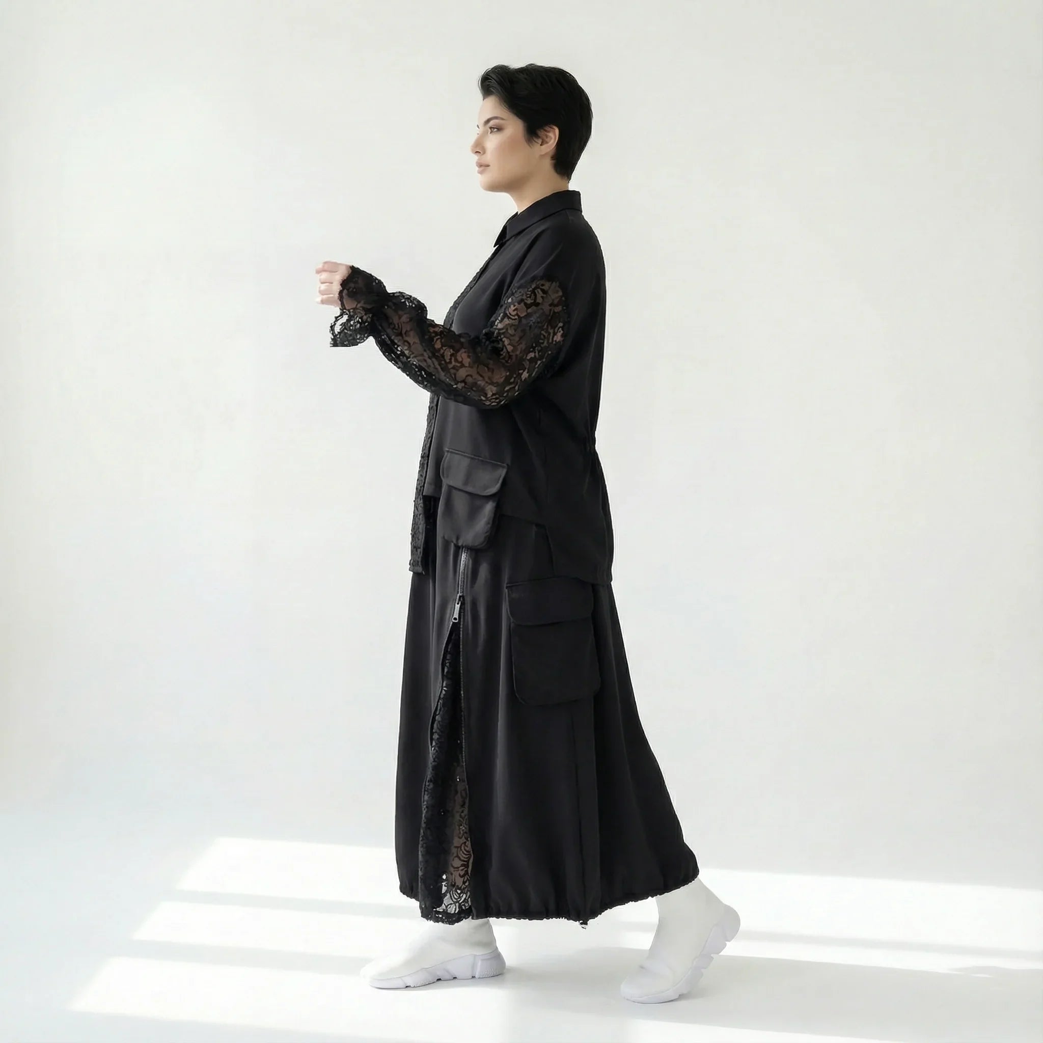 Trieste Oversize-Set mit Spitze: Schwarze Popeline-Bluse & Lagenrock – bei Modeare entdecken