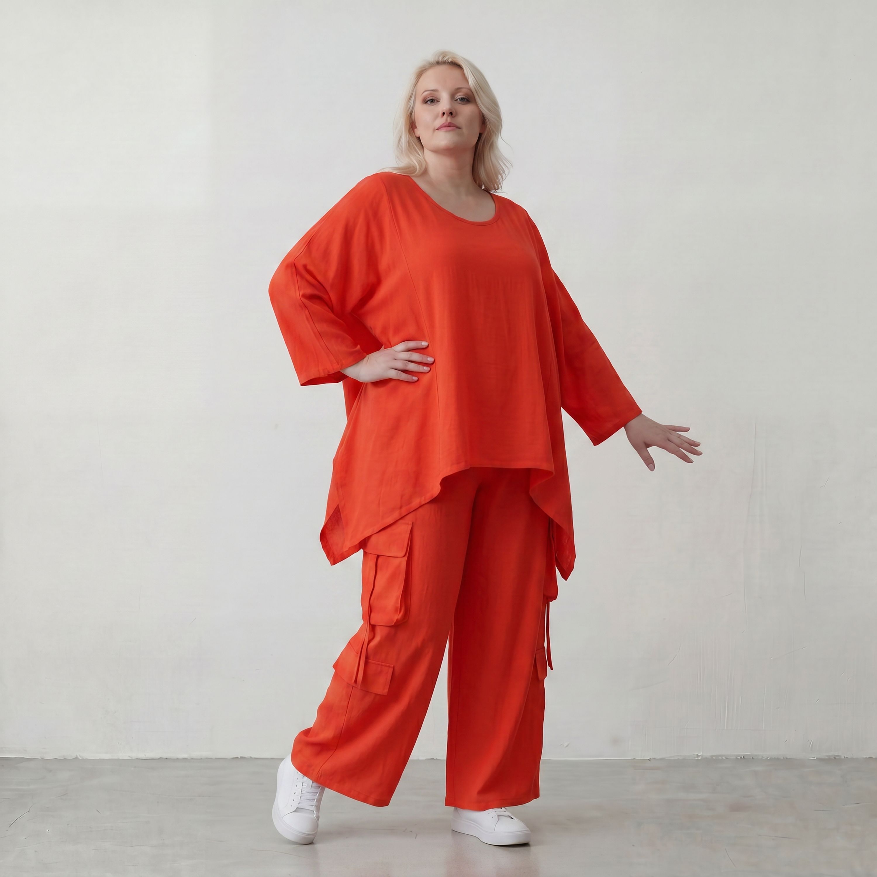 Legeres Oversize Shirt in Hellrot mit Leinenfeeling fuer sommerlichen Lagenlook zeitlos
