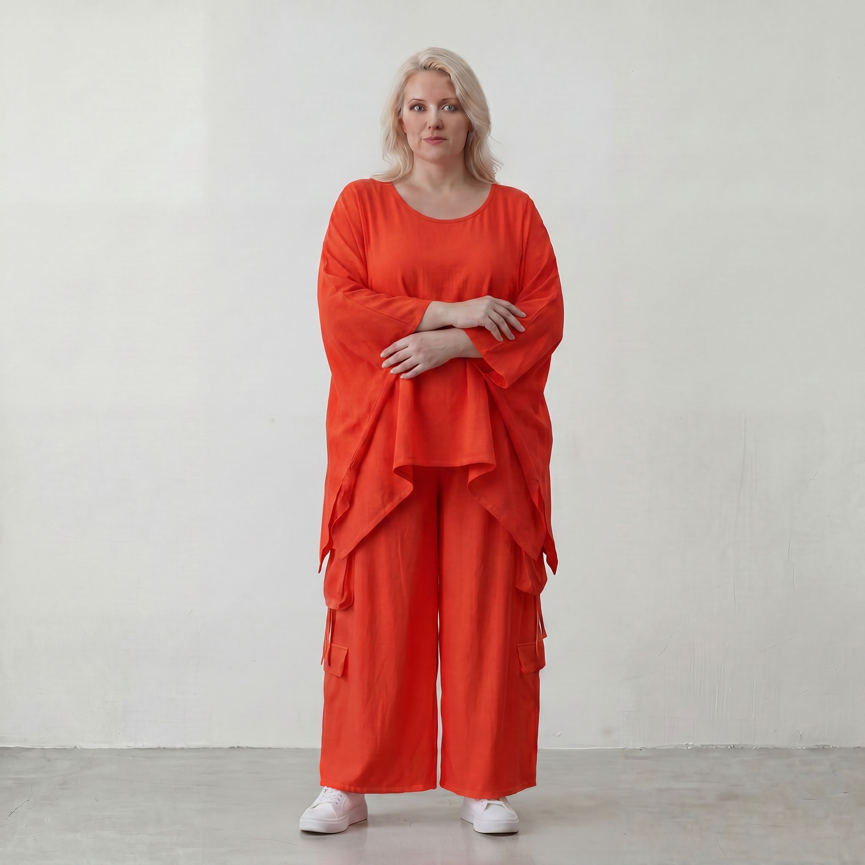 Legeres Oversize Shirt in Hellrot mit Leinenfeeling fuer sommerlichen Lagenlook zeitlos