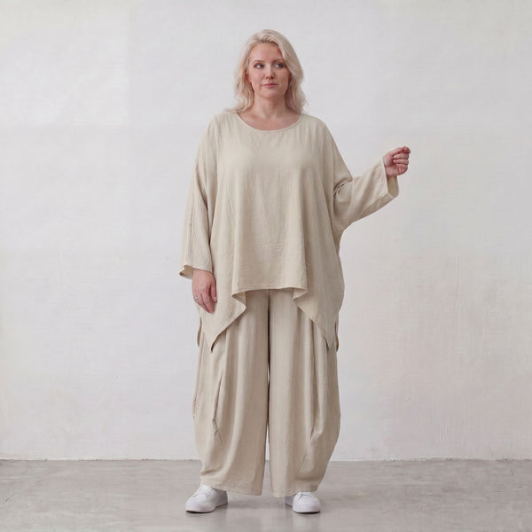 Zeitloses Beige Oversize Shirt im Lagenlook leger ausgefallen luftig mit Leinenoptik cool