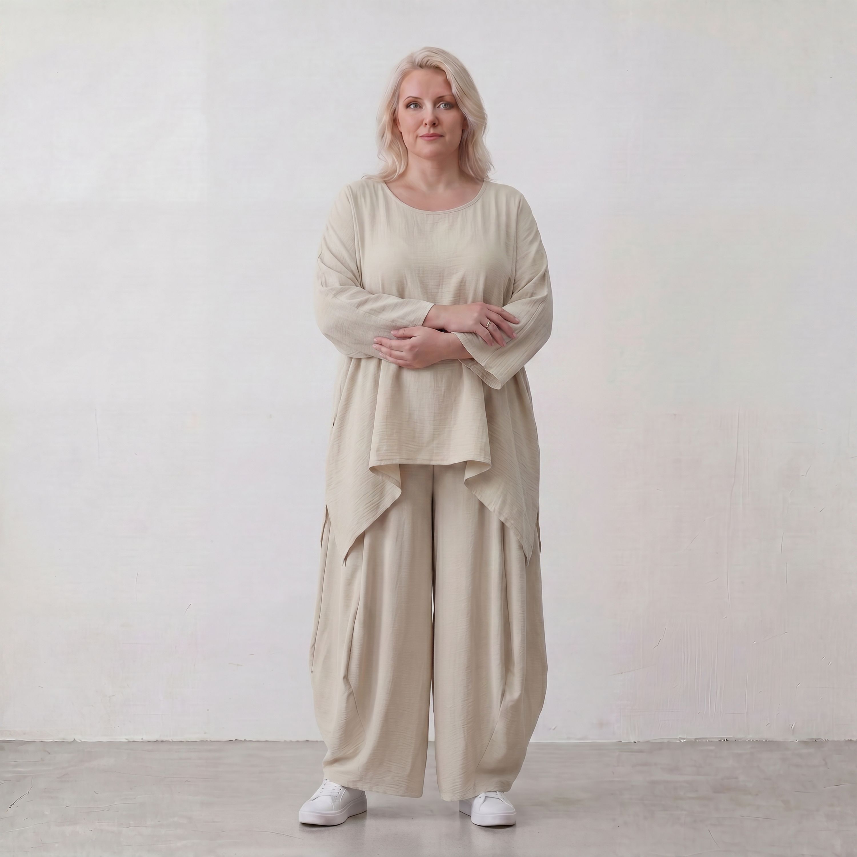 Zeitloses Beige Oversize Shirt im Lagenlook leger ausgefallen luftig mit Leinenoptik cool