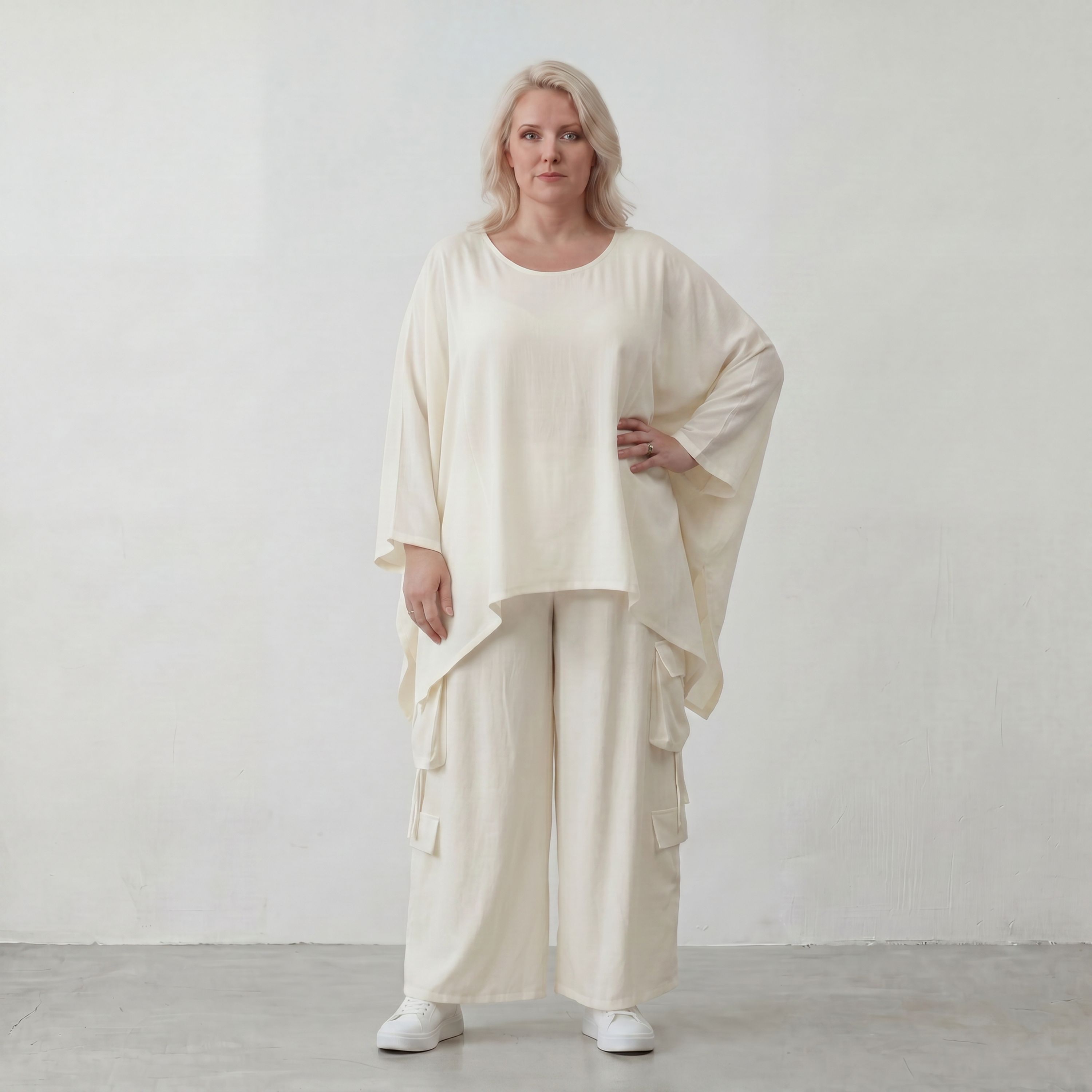 Leichtes Oversize Leinen Shirt im Lagenlook leger modern zeitlos Creme fliessend Komfort