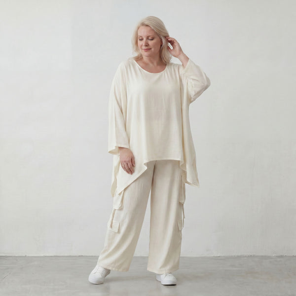 Leichtes Oversize Leinen Shirt im Lagenlook leger modern zeitlos Creme fliessend Komfort
