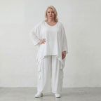Leichtes Weißes Oversize Shirt im Lagenlook mit Leinenoptik leger zeitlos clean modernen