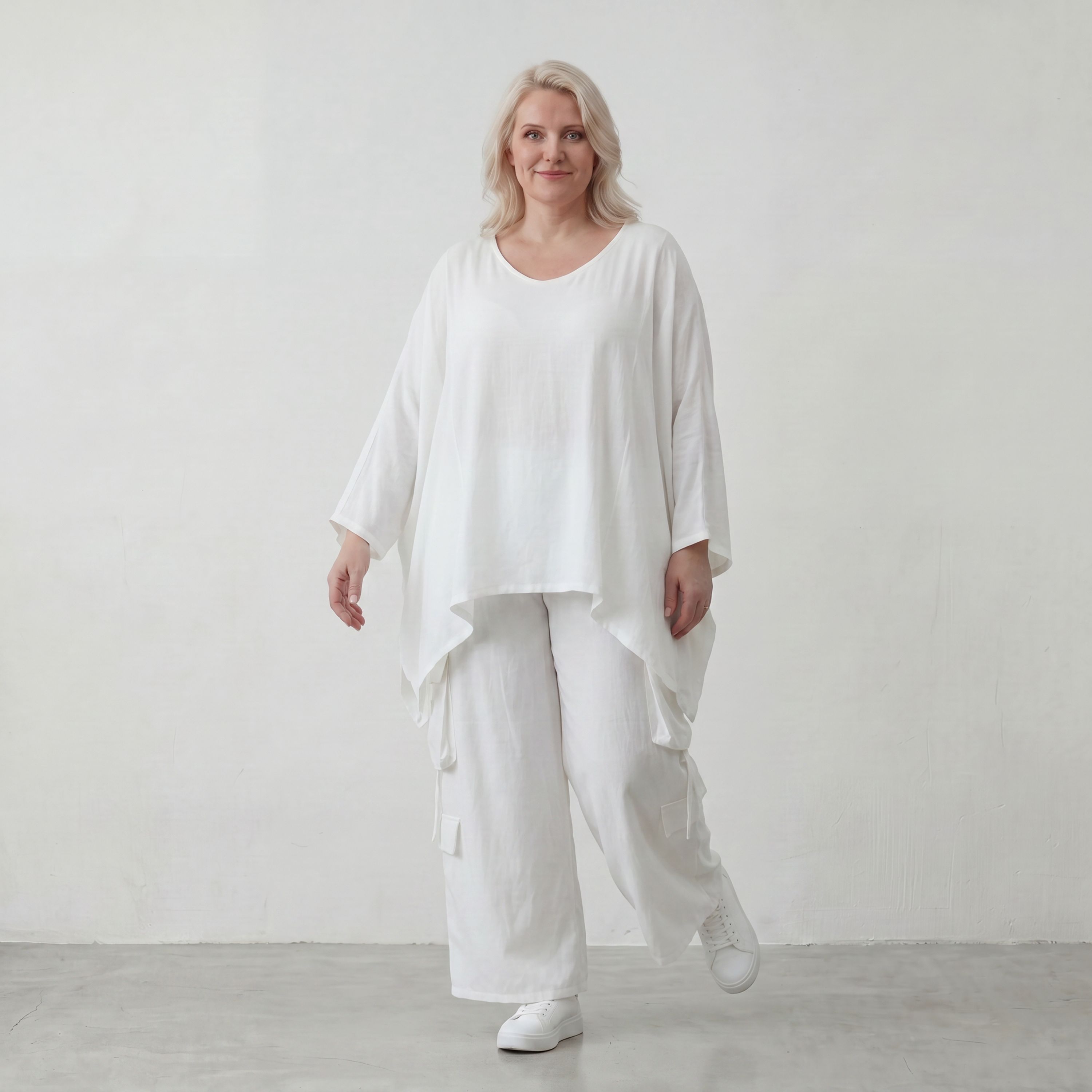 Leichtes Weißes Oversize Shirt im Lagenlook mit Leinenoptik leger zeitlos clean modernen
