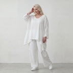 Leichtes Weißes Oversize Shirt im Lagenlook mit Leinenoptik leger zeitlos clean modernen
