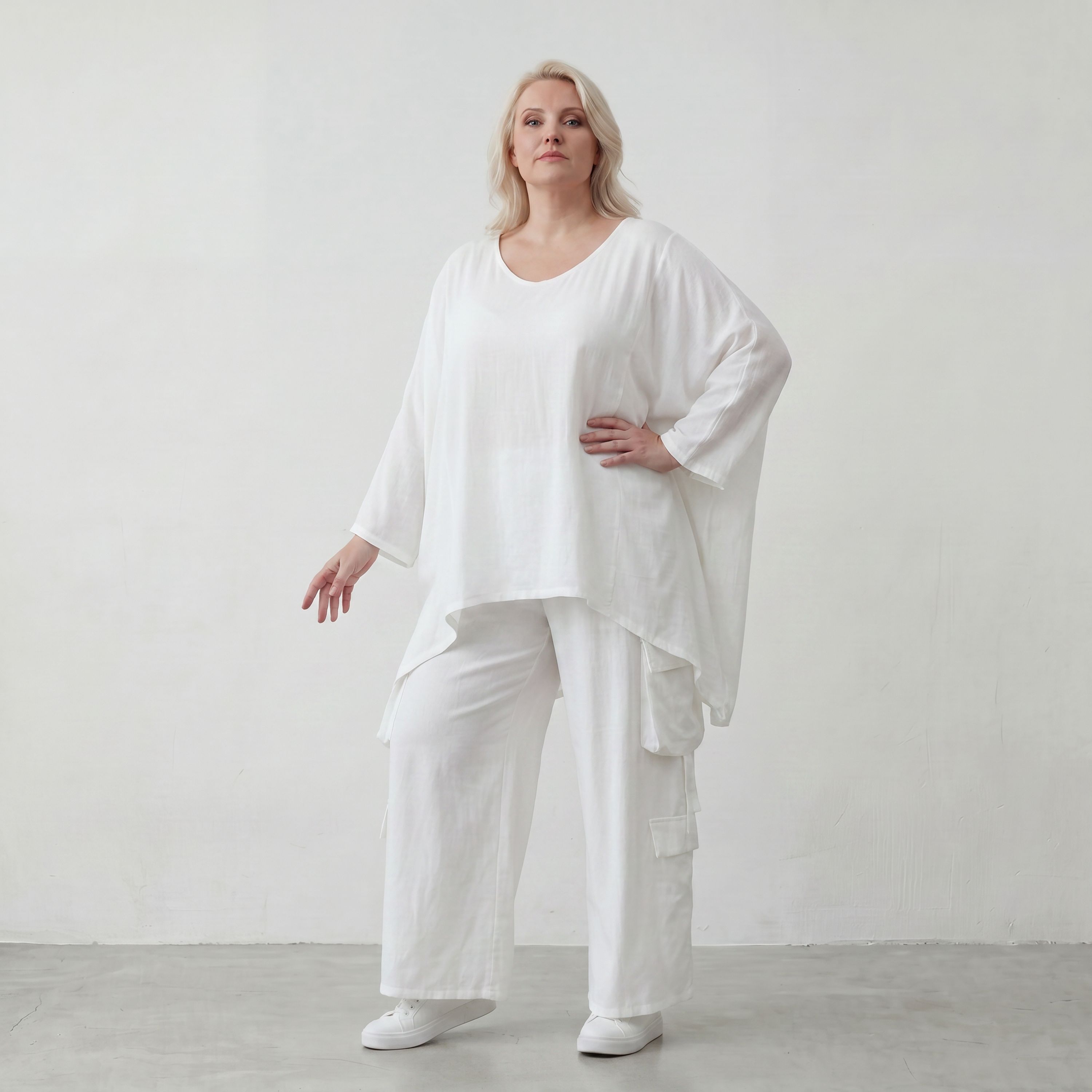 Leichtes Weißes Oversize Shirt im Lagenlook mit Leinenoptik leger zeitlos clean modernen