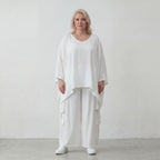 Leichtes Weißes Oversize Shirt im Lagenlook mit Leinenoptik leger zeitlos clean modernen