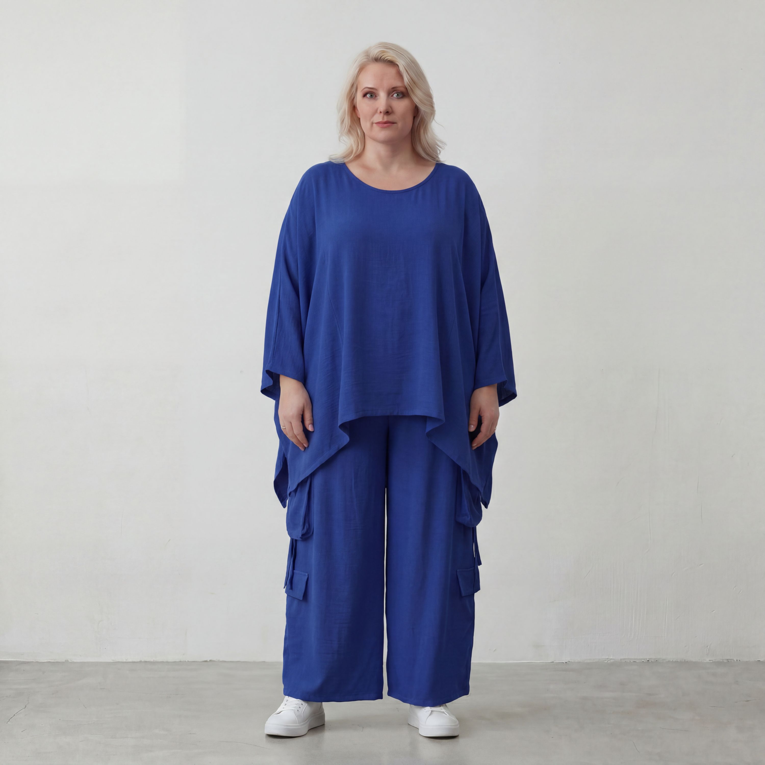 Royalblaues Oversize Shirt im Lagenlook leger ausgefallen mit Leinenoptik und Flow cool
