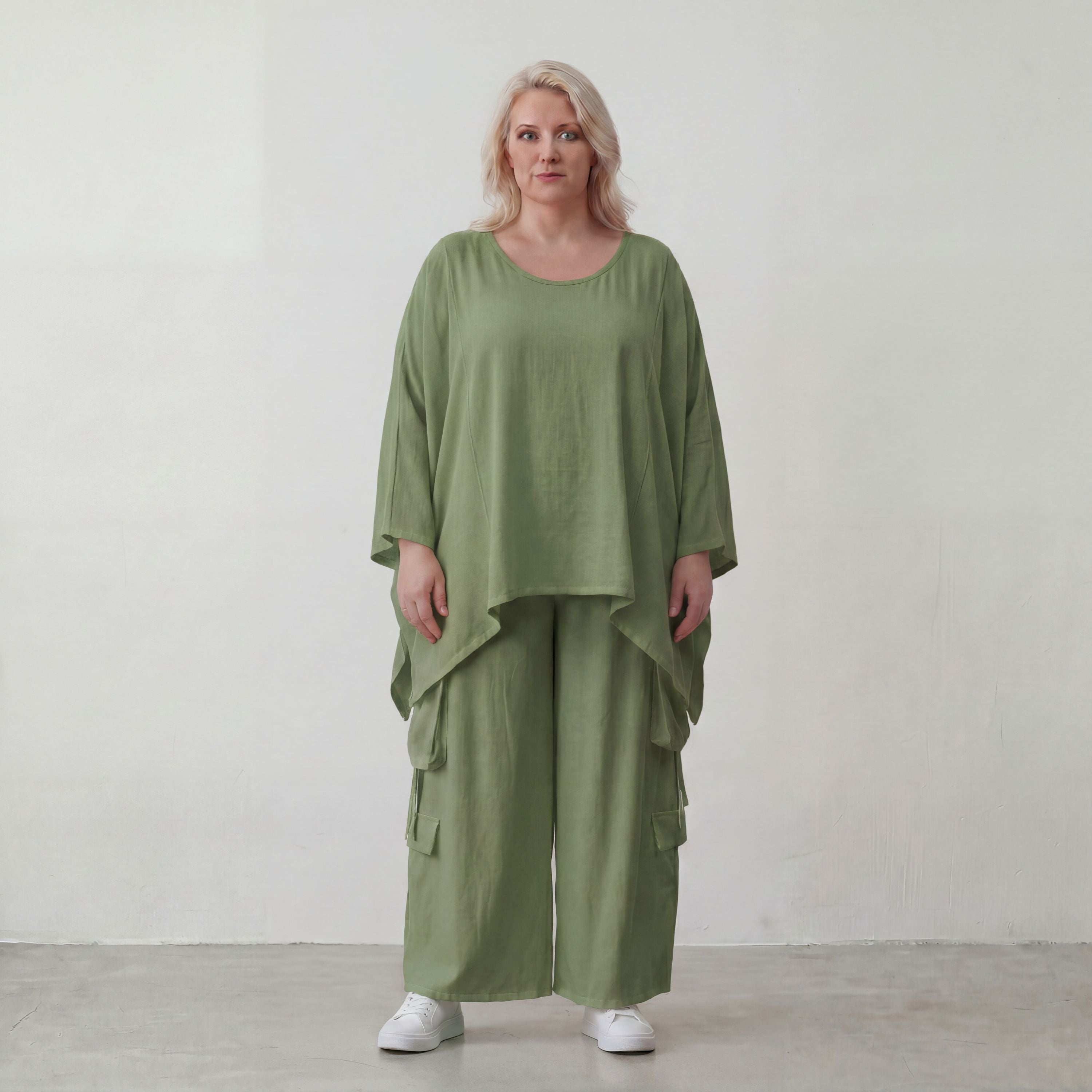 Khaki Oversize Shirt im Lagenlook leger ausgefallen mit Crash Optik zeitlos chic luftig