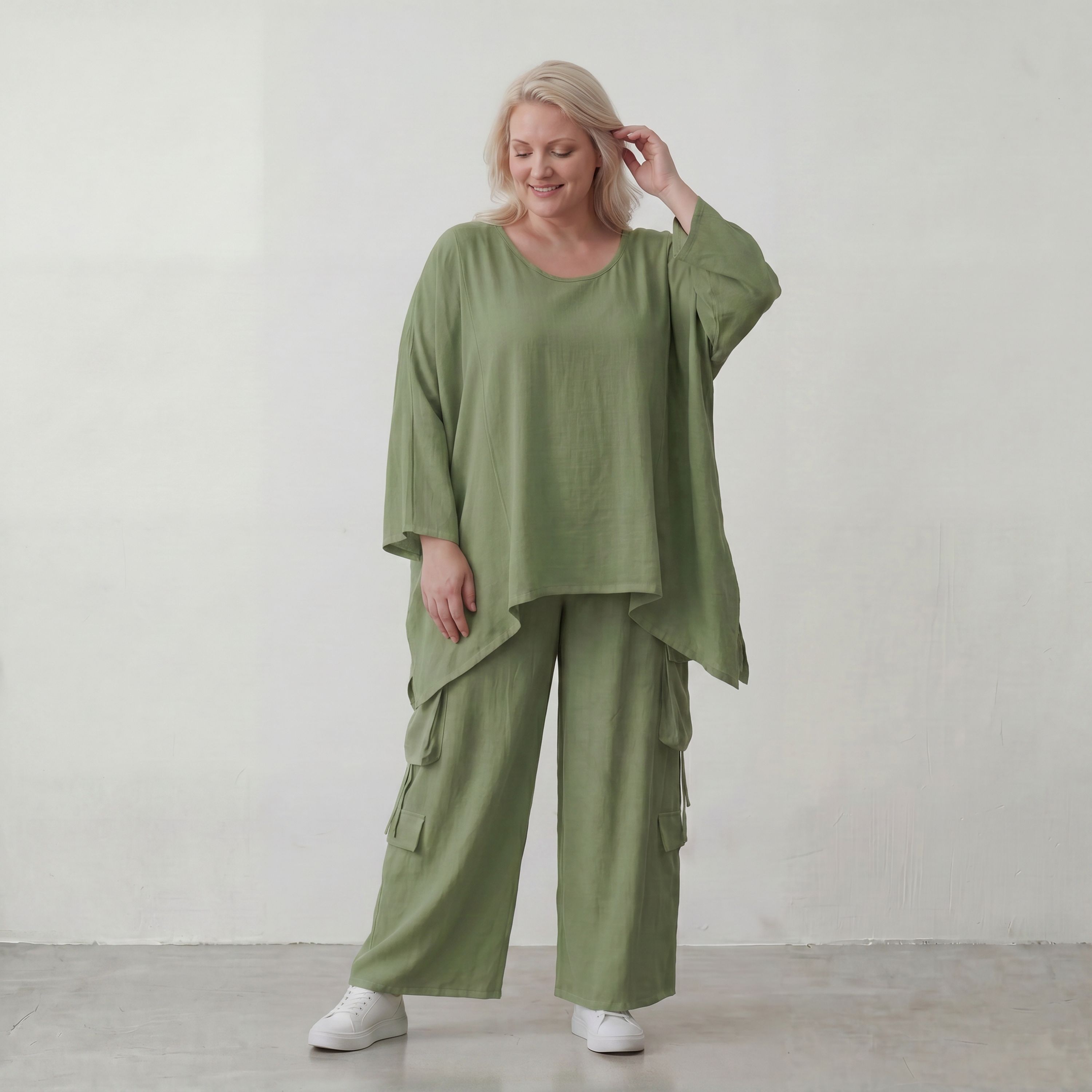 Khaki Oversize Shirt im Lagenlook leger ausgefallen mit Crash Optik zeitlos chic luftig