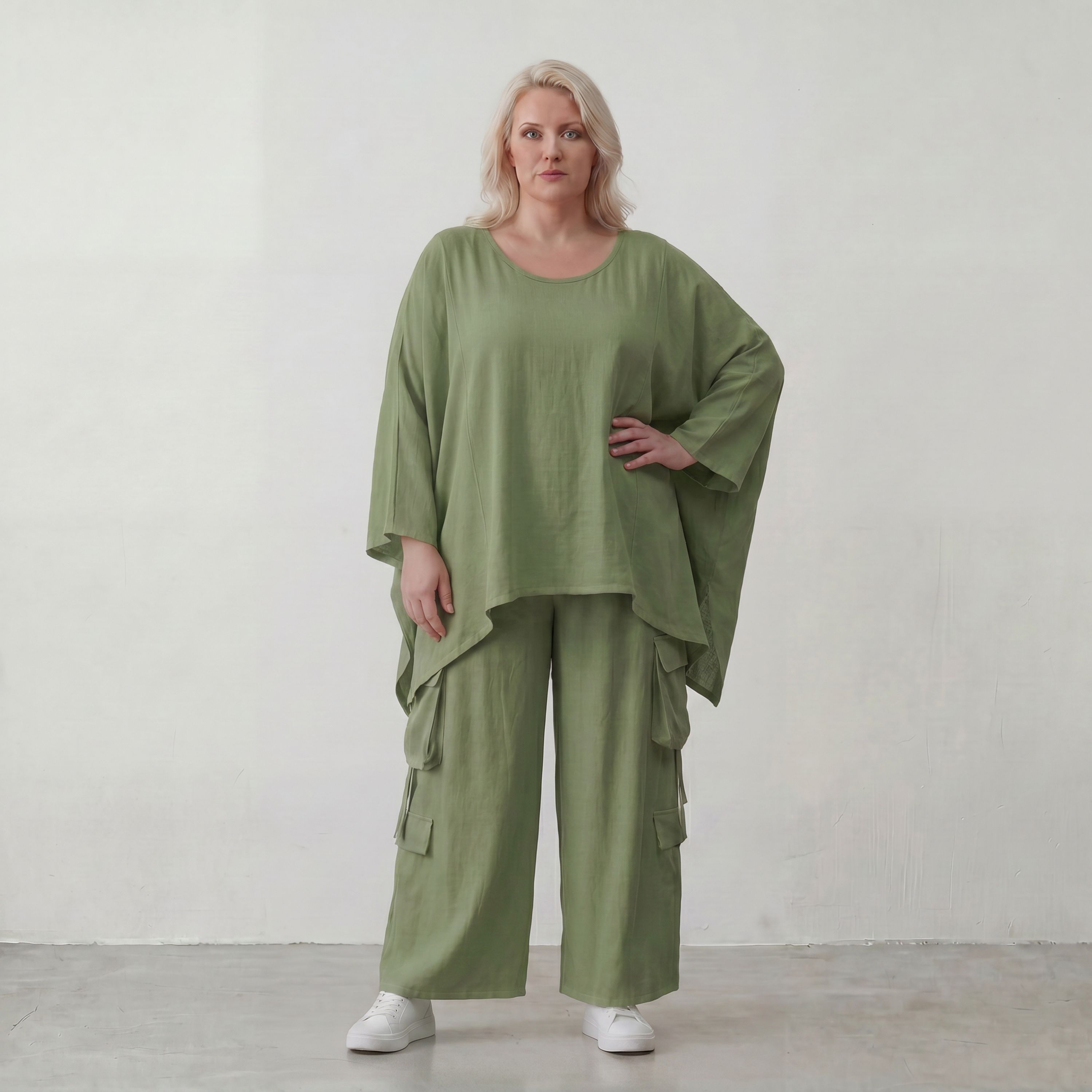 Khaki Oversize Shirt im Lagenlook leger ausgefallen mit Crash Optik zeitlos chic luftig
