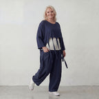 Marine Lagenlook Ueberwurf Oversize leger mit Leinenoptik zeitlos besonders luftig weich