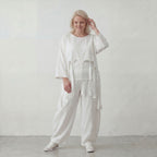 Weißer Oversize Überwurf im Lagenlook leger zeitlos luftig mit Fransen Crashoptik leicht